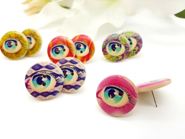 Augen Knopf Ohrstecker Holz Button